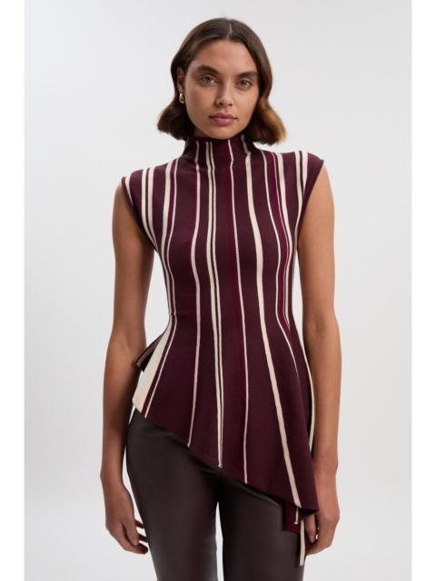 KAREN MILLEN Stripe Viscose Blend Asymmetric Hem Knit Top