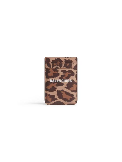 Women's Cash Magnet Card Holder With Leopard Print in Beige