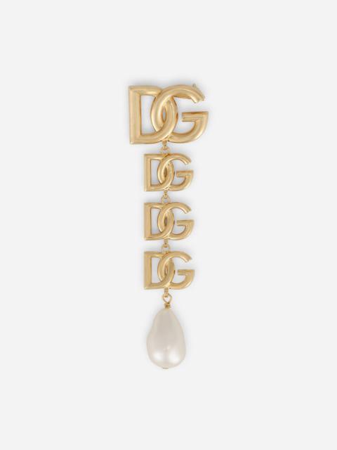 Dolce & Gabbana DG multi-logo brooch with pearl embellishment