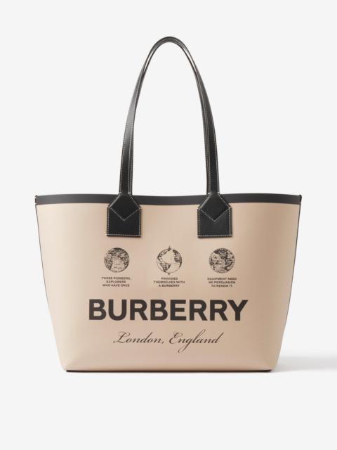 Burberry Label Print Cotton Medium London Tote Bag