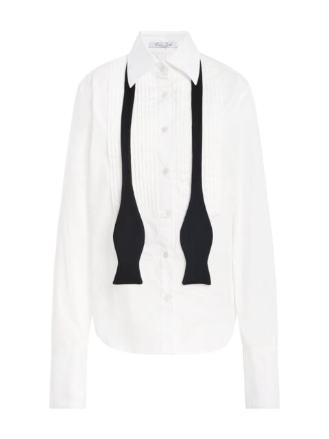 LaQuan Smith Tie-Detailed Cotton Shirt Dress white