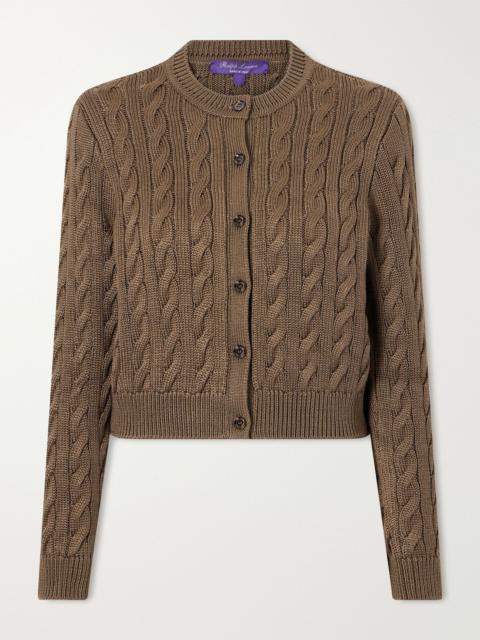 Ralph Lauren Cable-knit stretch-silk cardigan Light brown