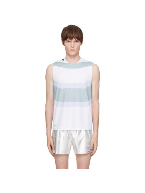 SOAR Running White & Blue Singlet Running Top