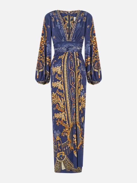 CAMILLA WAISTED DRAPED JERSEY DRESS CLOAKED IN BAROQUE