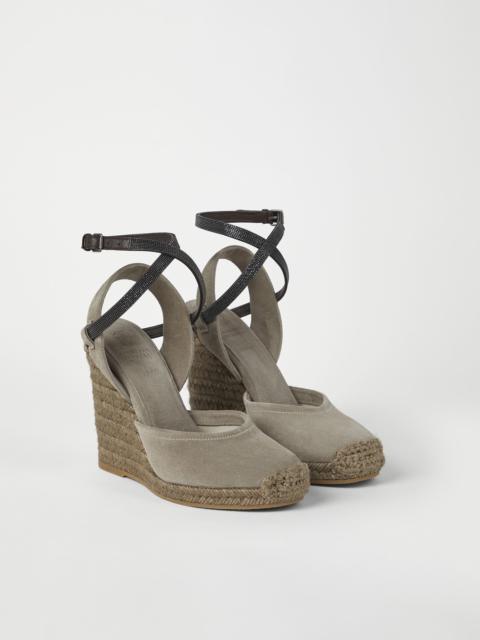 Brunello Cucinelli Suede wedges with shiny straps