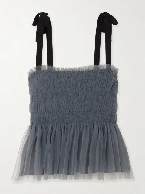 Lydia shirred grosgrain-trimmed tulle top