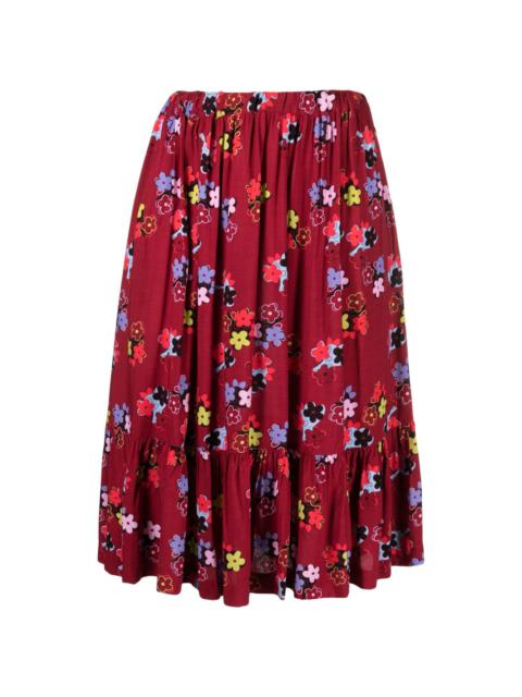 ruffled floral-print midi skirt