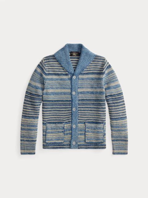 Indigo Striped Cotton-Linen Cardigan