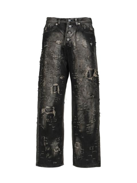 Thug Club HARD-WASHED DAMAGED DENIM PANTS / BLK