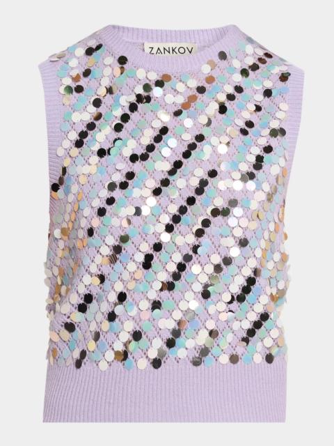 ZANKOV Oliver Sequined Wool-Cashmere Pointelle Sleeveless Sweater