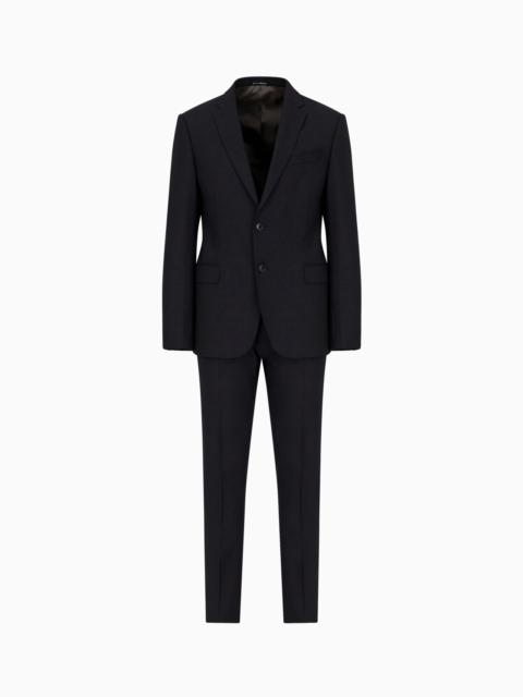 EMPORIO ARMANI 솔질된 뻗기 빛 모직에 있는 단 하나 breasted