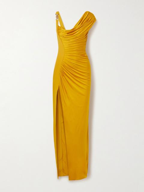 VERSACE Embellished crepe and pleated satin gown Marigold