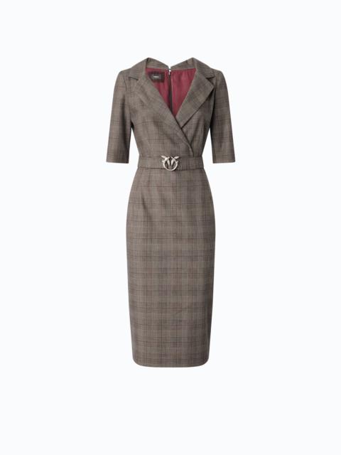 PINKO SLIM-FIT CHECK WOOL DRESS WITH LOVE BIRDS BELT