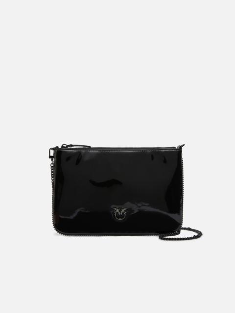 PINKO GLOSSY HANDBAG WITH RHINESTONES AND SHOULDER STRAP
