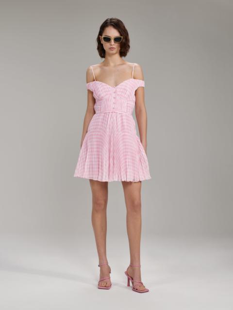 Pink Gingham Print Chiffon Mini Dress