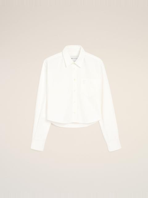 AMI Paris WHITE COTTON CROPPED SHIRT WITH EMBOSSED AMI DE COEUR