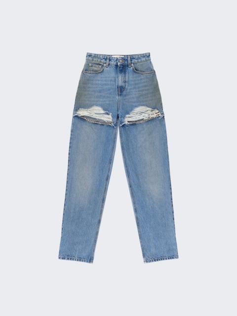 AREA Crystal Fray Slit Jean Medium Blue