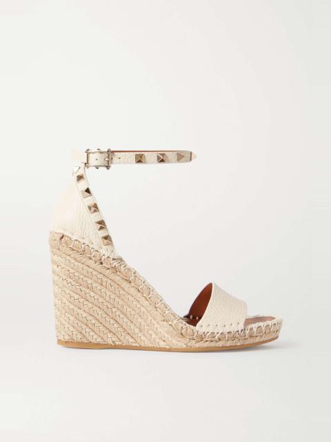 Valentino Rockstud 105 textured-leather espadrille wedge sandals