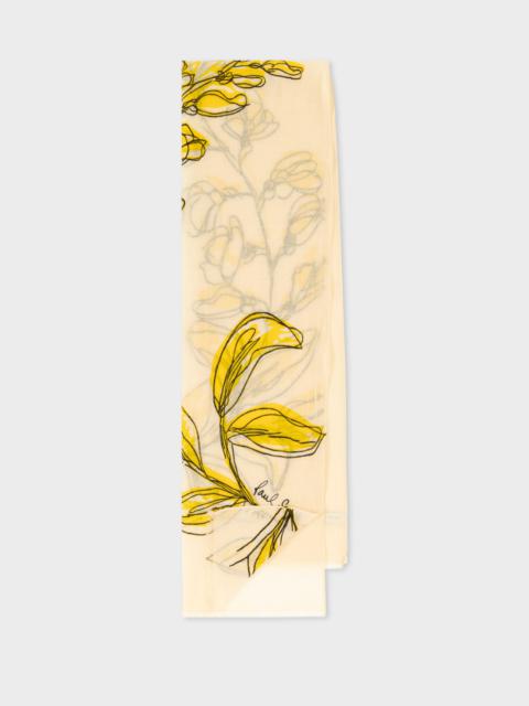 Paul Smith Pale Yellow 'Laurel Leaf' Embroidered Scarf