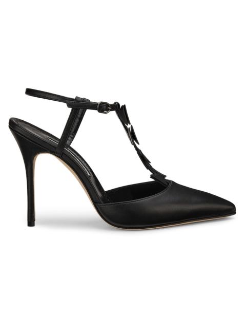 Manolo Blahnik Women's Maurata 105MM Bow-Detailed Leather T-Strap Pumps - Black
