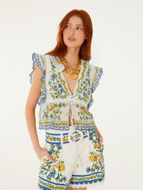 FARM RIO Off-White Emily Floral Tapestry Belted Shorts