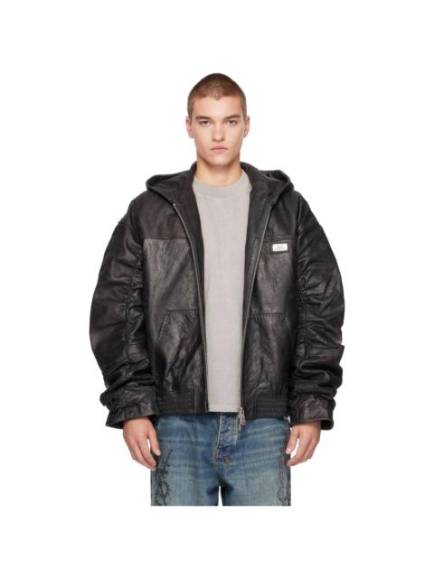 Ksubi Black Slouchy Leather Bomber Jacket