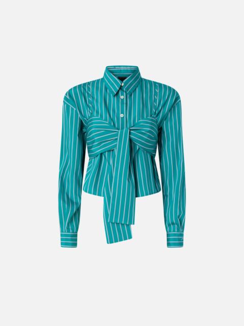 PINKO STRIPED CROPPED SHIRT WITH BOW