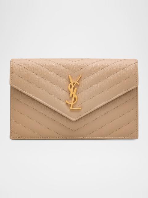 SAINT LAURENT Small YSL Wallet on Chain in Grain Leather
