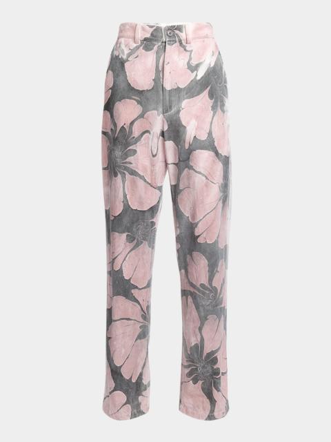 Dries Van Noten Men's Pynam Floral-Print Denim Pants