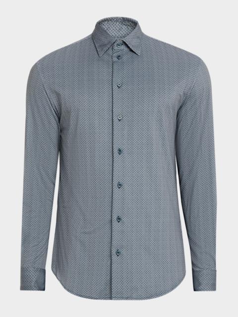 EMPORIO ARMANI Men's Polyester Stretch Micro-Geometric Sport Shirt
