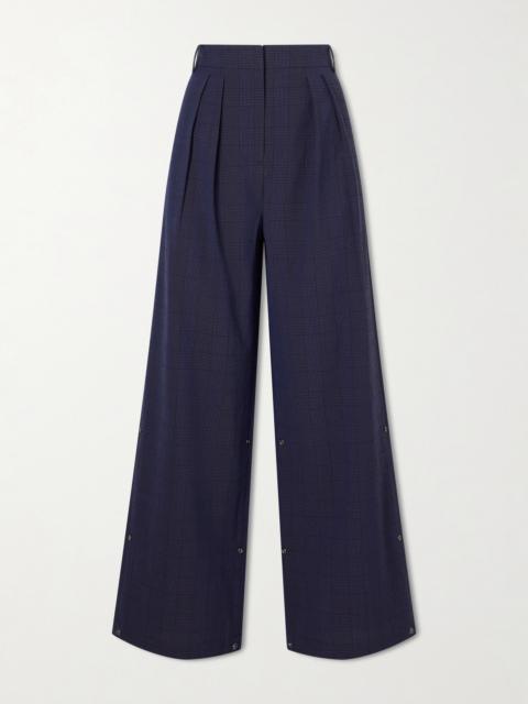 Tibi Stella Pleated Checked Wool And Cotton-blend Wide-leg Jeans