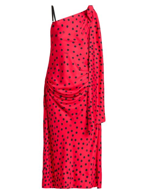 Moschino Women's Polka Dot Bow One-Shoulder Midi-Dress - Multi Red
