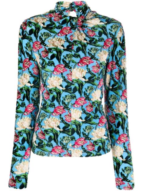 rabanne floral-jacquard twist-neck top