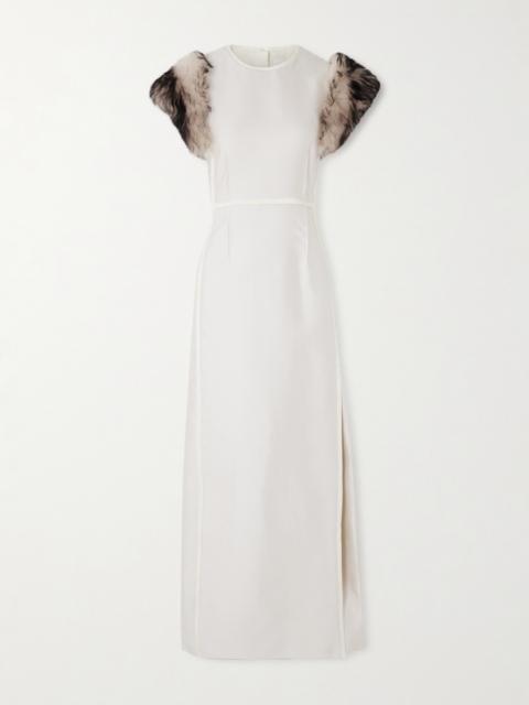 Jil Sander Paneled Shearling-trimmed Satin-twill Maxi Dress