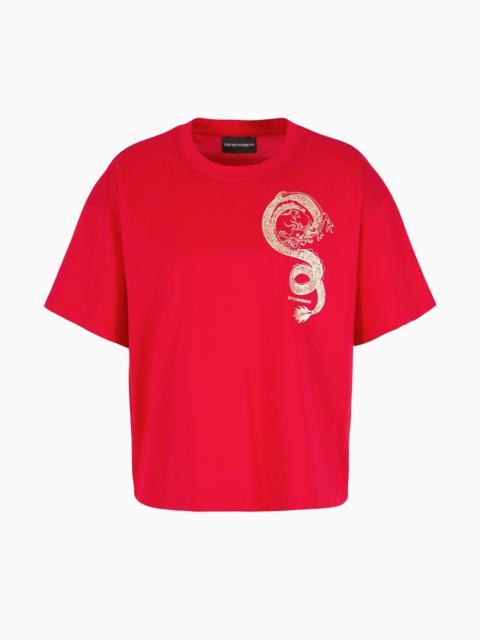 EMPORIO ARMANI mercerised-jersey T-shirt with dragon print