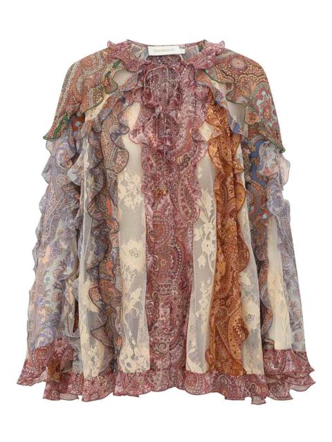 Zimmermann CLASH SPLICED RUFFLE BLOUSE