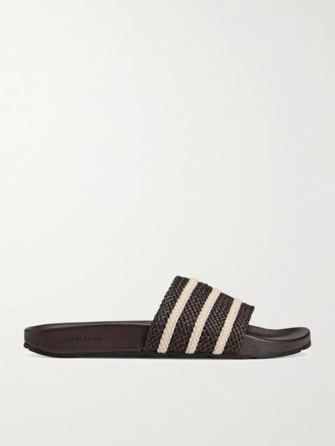 adidas Originals + Wales Bonner Adilette Striped Woven Leather Slides Dark brown