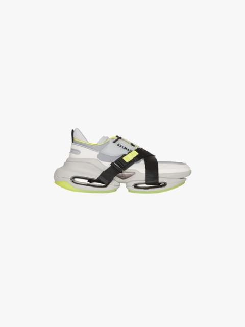 Balmain White and neon yellow leather and knit B-Bold low-top sneakers with straps