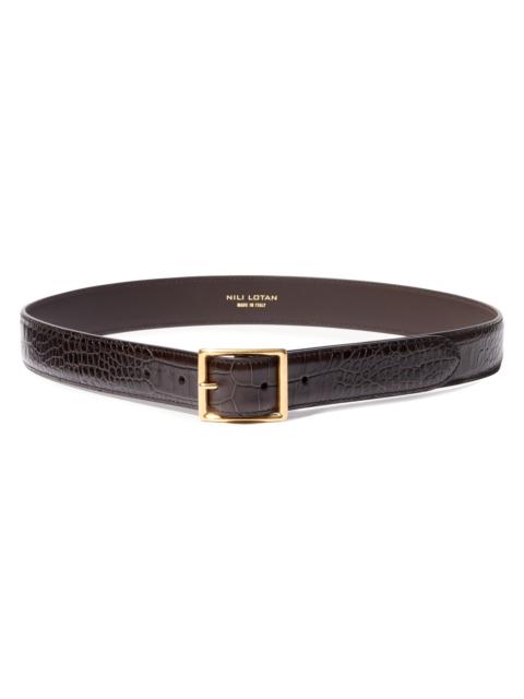 NILI LOTAN Women's Gabriele Leather Belt - Espresso Antique Gold Buckle