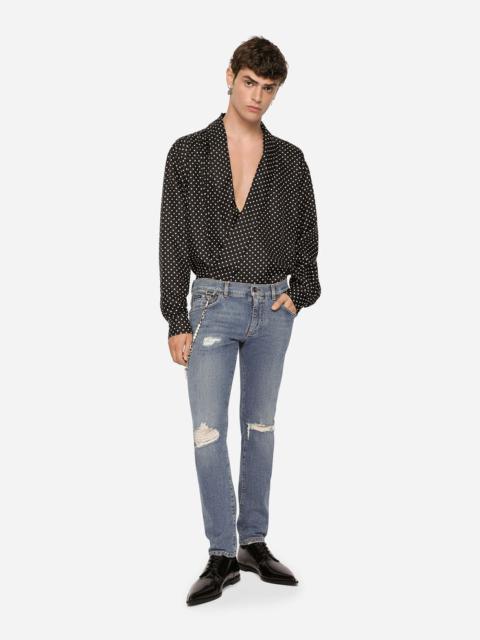 Dolce & Gabbana Skinny stretch jeans with metal keychain