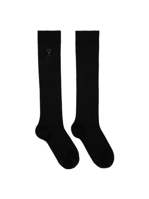 AMI Paris Black Silk Socks