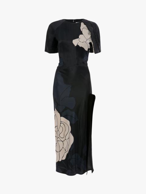 Victoria Beckham Split Hem Midi Dress In Dark Navy Floral Print