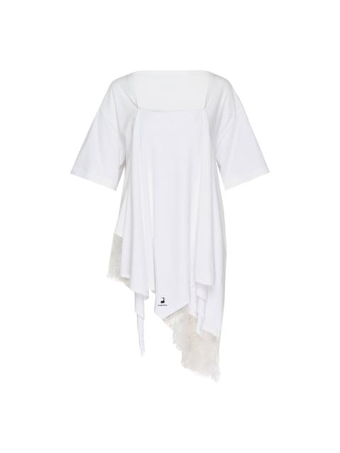 pushBUTTON White Asymmetric Lace Scarf Tee