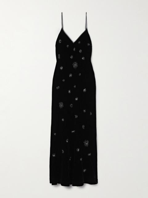 LA LIGNE Embellished Silk-satin Trimmed Velvet Midi Dress