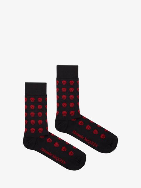 Alexander McQueen Short Skull Socks in Black/red