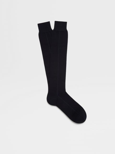 ZEGNA BLUE COTTON CASHMERE AND SILK SOCKS