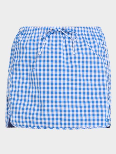 SIMKHAI Catherine Gingham Drawstring Mini Skirt