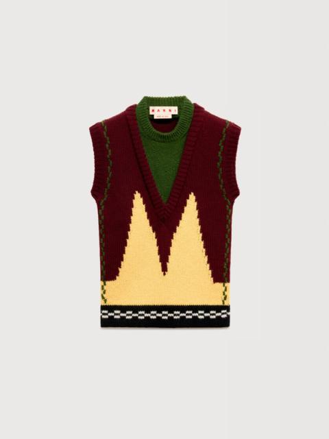 Marni BURGUNDY WOOL LAYERED VEST WITH M INTARSIA