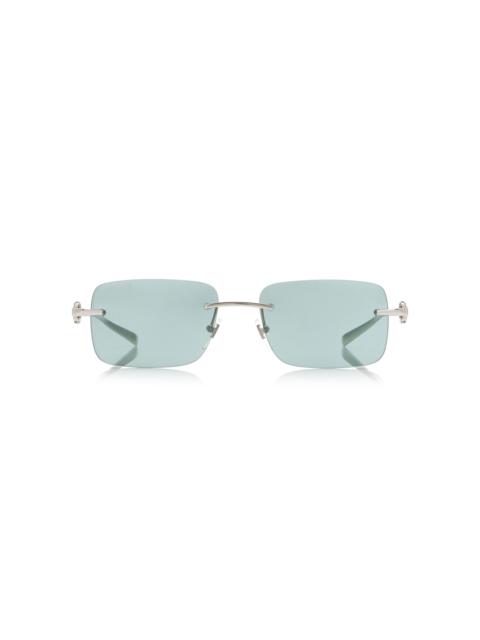 GUCCI Rectangular-Frame Metal Sunglasses silver