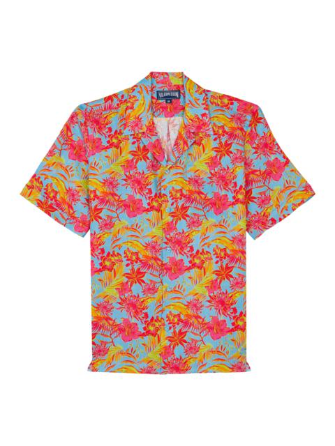 Vilebrequin Men Bowling Linen Shirt Tahiti Flowers